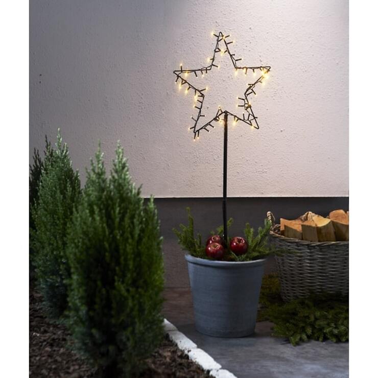 Star Trading Schwarz Led-Gartenstecker Spiky Stern 60 Led Warmweiß 92 Cm
